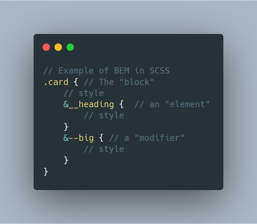 An example of scss code structured using BEM methodology